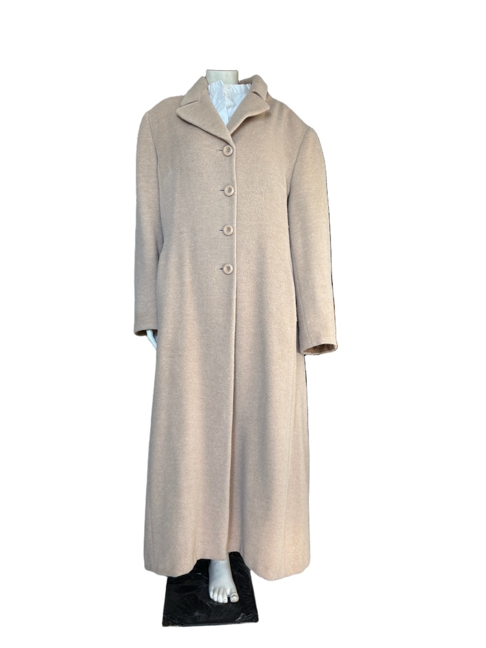 Vintagea Jones New York Wool, Alpaca & Mohair Long Coat – Size 14 in Beige Fall